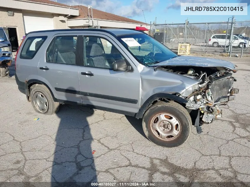 2002 Honda Cr-V Lx VIN: JHLRD785X2C010415 Lot: 40785027