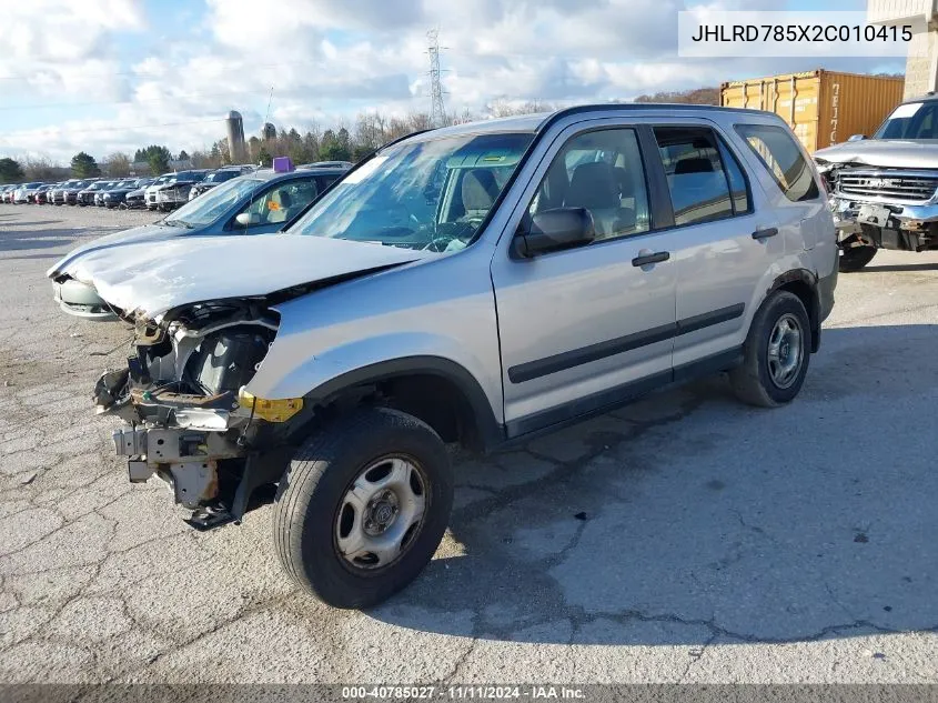 2002 Honda Cr-V Lx VIN: JHLRD785X2C010415 Lot: 40785027