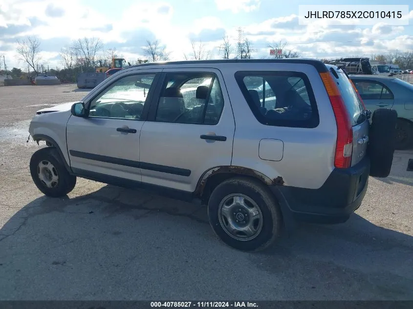 2002 Honda Cr-V Lx VIN: JHLRD785X2C010415 Lot: 40785027