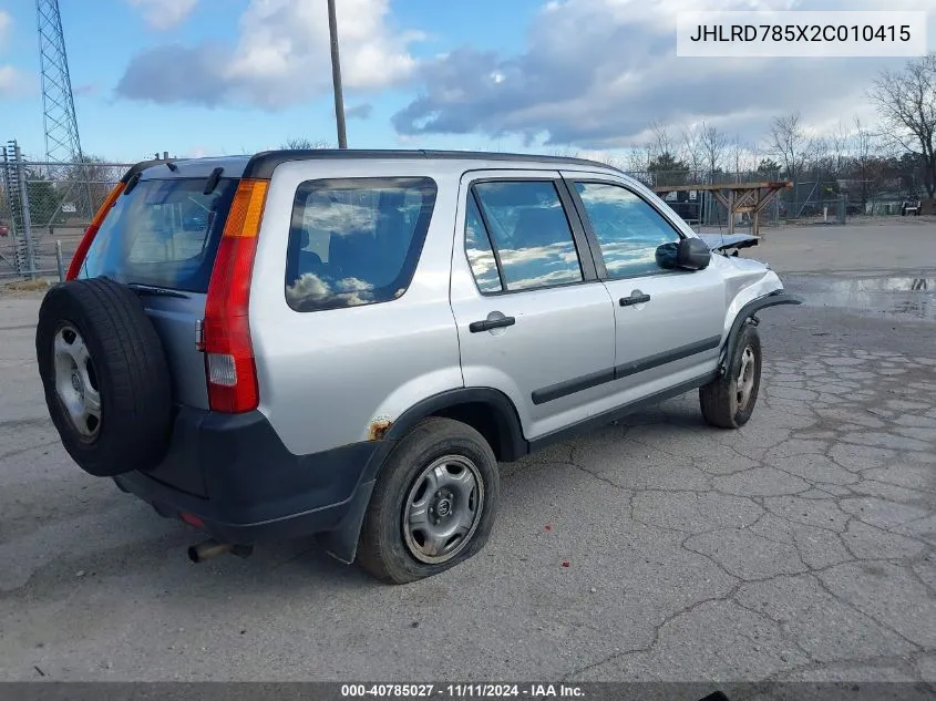 2002 Honda Cr-V Lx VIN: JHLRD785X2C010415 Lot: 40785027