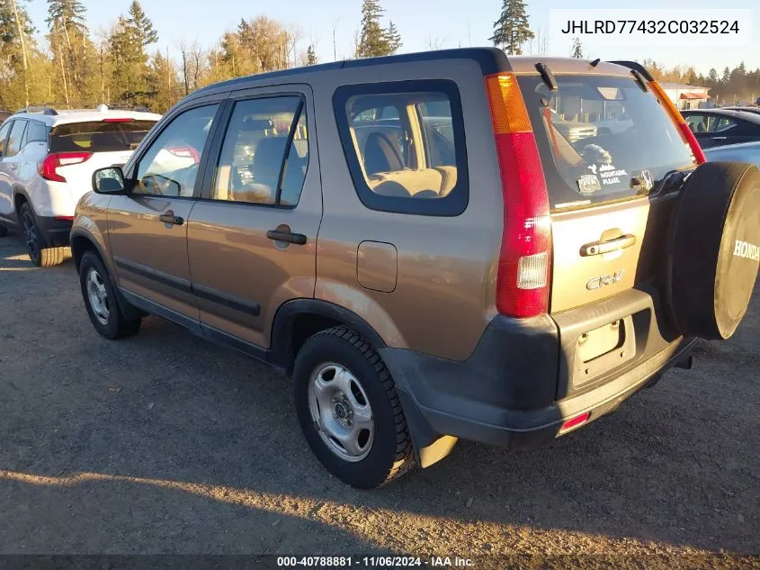 2002 Honda Cr-V Lx VIN: JHLRD77432C032524 Lot: 40788881