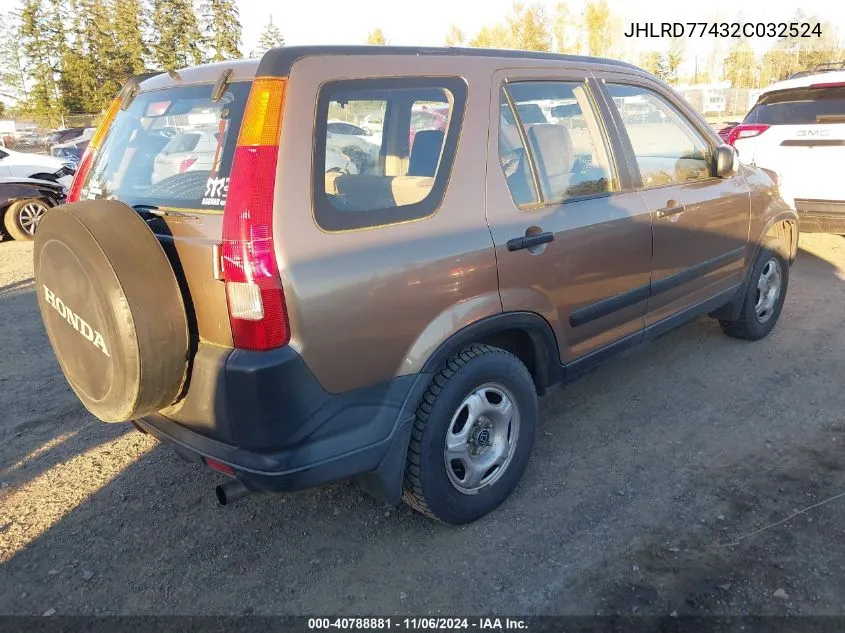 2002 Honda Cr-V Lx VIN: JHLRD77432C032524 Lot: 40788881