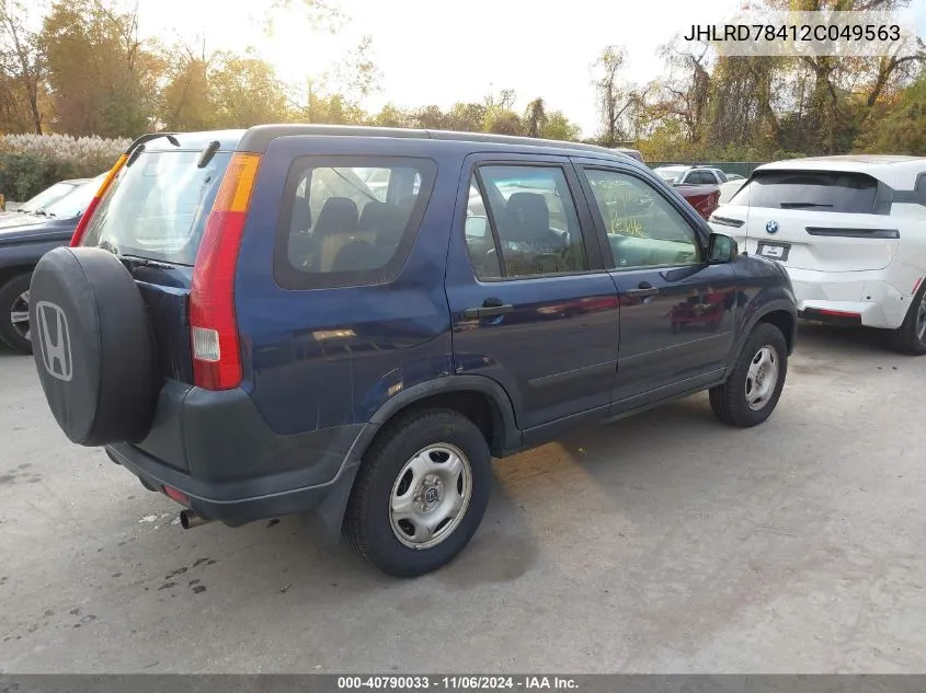 2002 Honda Cr-V Lx VIN: JHLRD78412C049563 Lot: 40790033