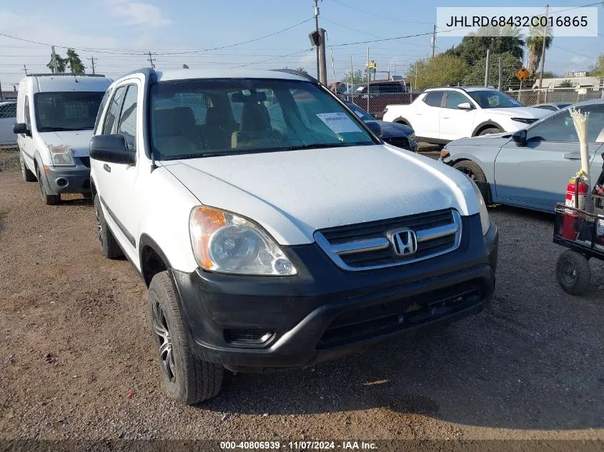 2002 Honda Cr-V Lx VIN: JHLRD68432C016865 Lot: 40806939