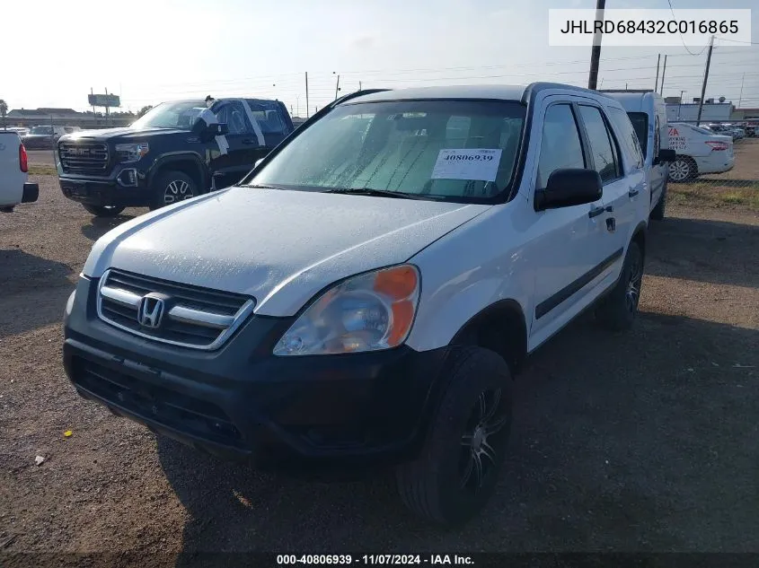 2002 Honda Cr-V Lx VIN: JHLRD68432C016865 Lot: 40806939