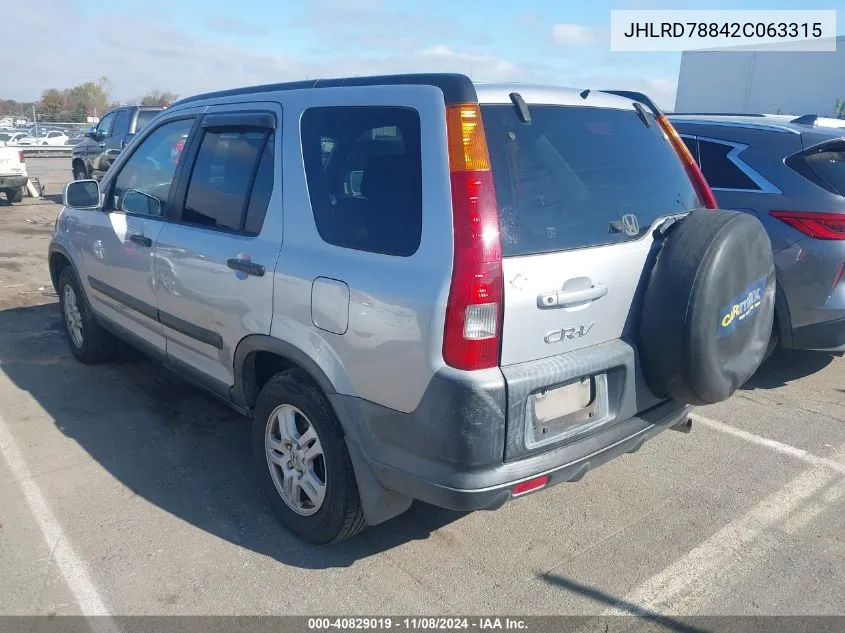 2002 Honda Cr-V Ex VIN: JHLRD78842C063315 Lot: 40829019