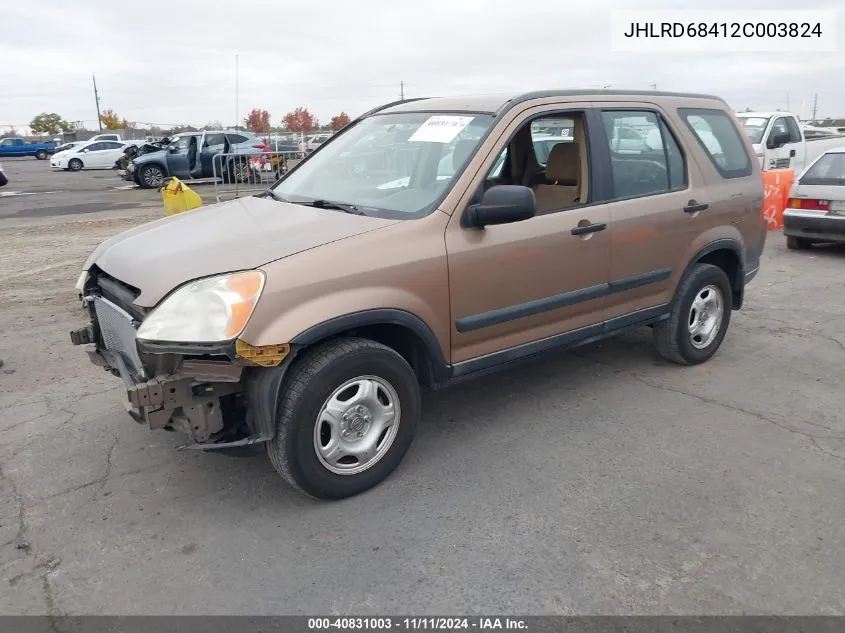 2002 Honda Cr-V Lx VIN: JHLRD68412C003824 Lot: 40831003