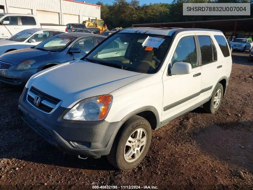 2002 Honda Cr-V Ex VIN: SHSRD78832U007004 Lot: 40832195