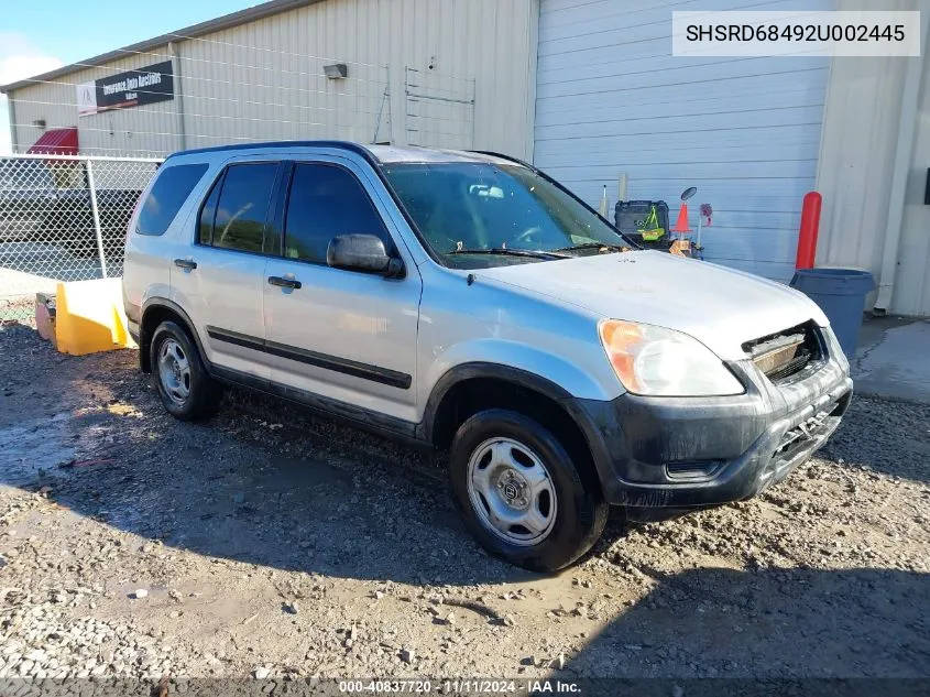 2002 Honda Cr-V Lx VIN: SHSRD68492U002445 Lot: 40837720