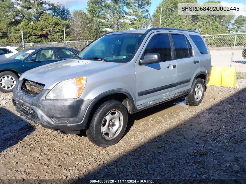 2002 Honda Cr-V Lx VIN: SHSRD68492U002445 Lot: 40837720