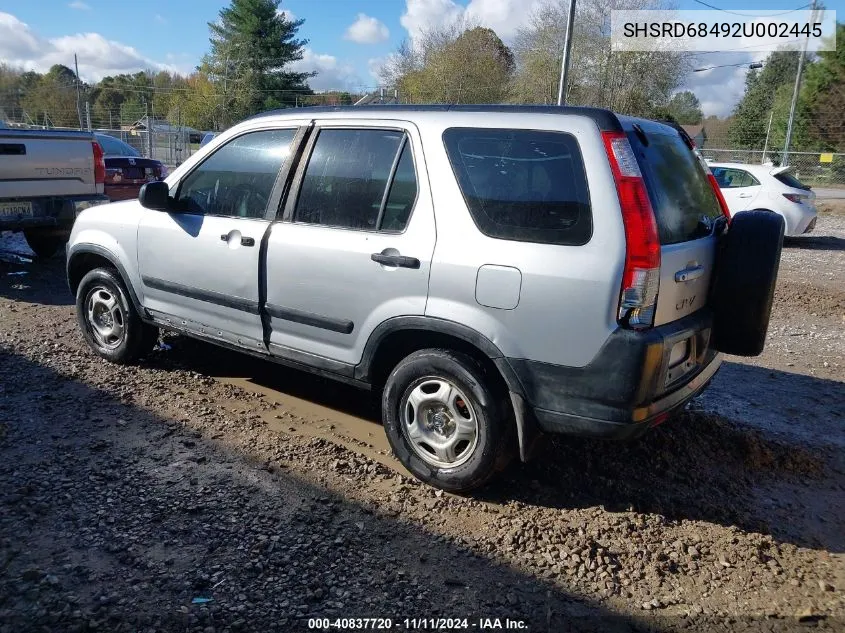 2002 Honda Cr-V Lx VIN: SHSRD68492U002445 Lot: 40837720