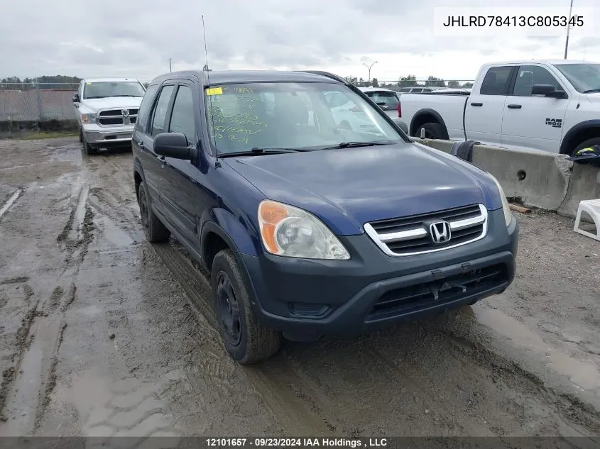 2003 Honda Cr-V VIN: JHLRD78413C805345 Lot: 12101657