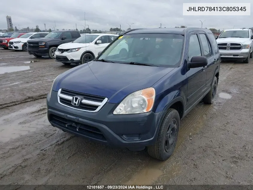 2003 Honda Cr-V VIN: JHLRD78413C805345 Lot: 12101657