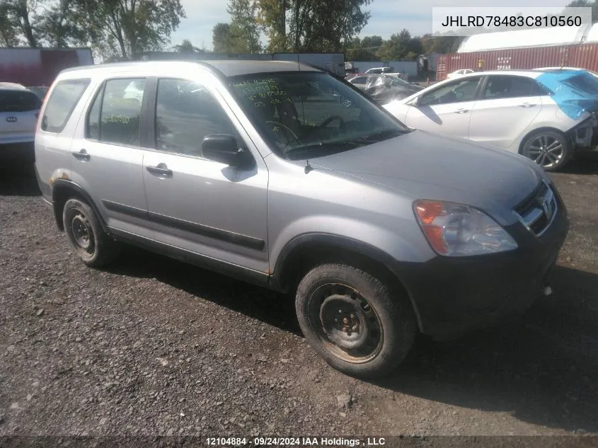 2003 Honda Cr-V Lx VIN: JHLRD78483C810560 Lot: 12104884