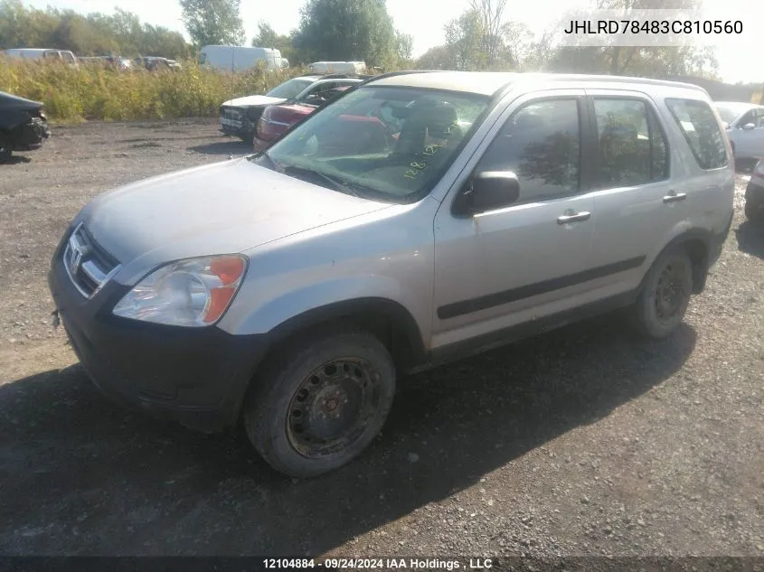 2003 Honda Cr-V Lx VIN: JHLRD78483C810560 Lot: 12104884