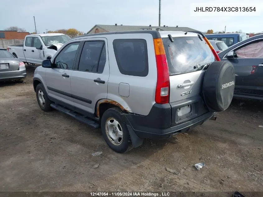 2003 Honda Cr-V VIN: JHLRD784X3C813654 Lot: 12147054