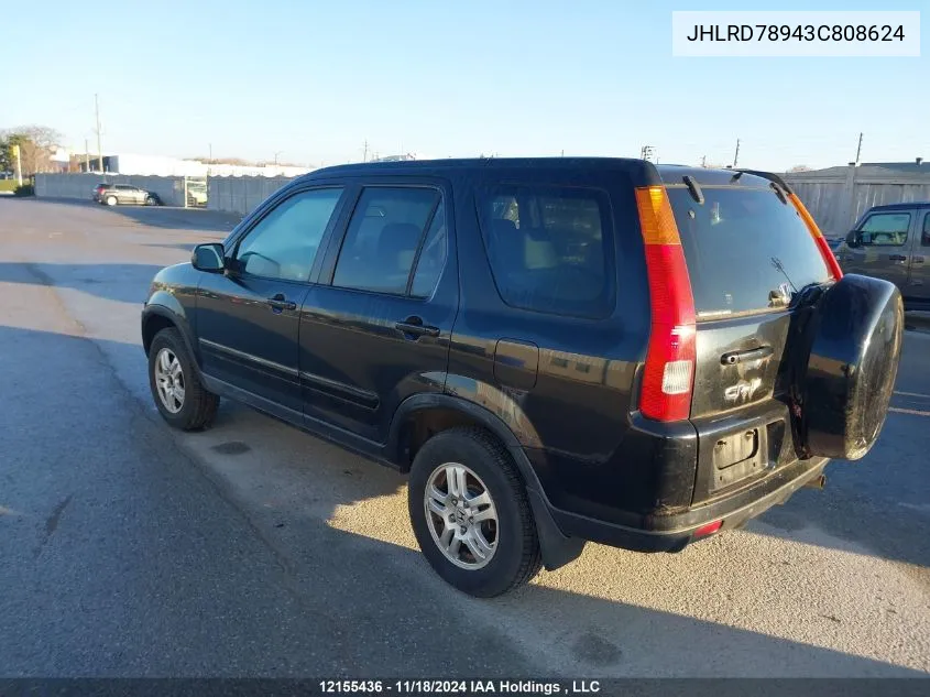 2003 Honda Cr-V VIN: JHLRD78943C808624 Lot: 12155436