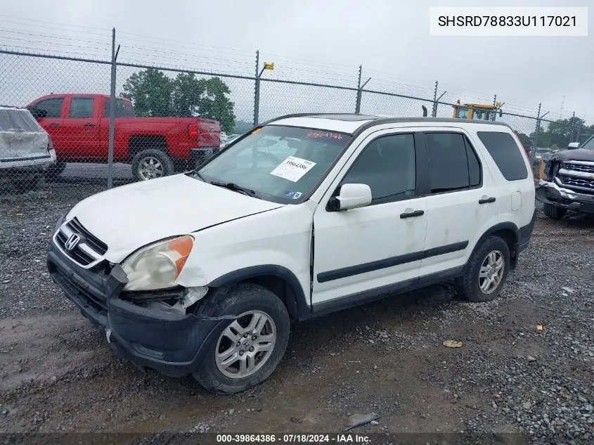 2003 Honda Cr-V Ex VIN: SHSRD78833U117021 Lot: 39864386