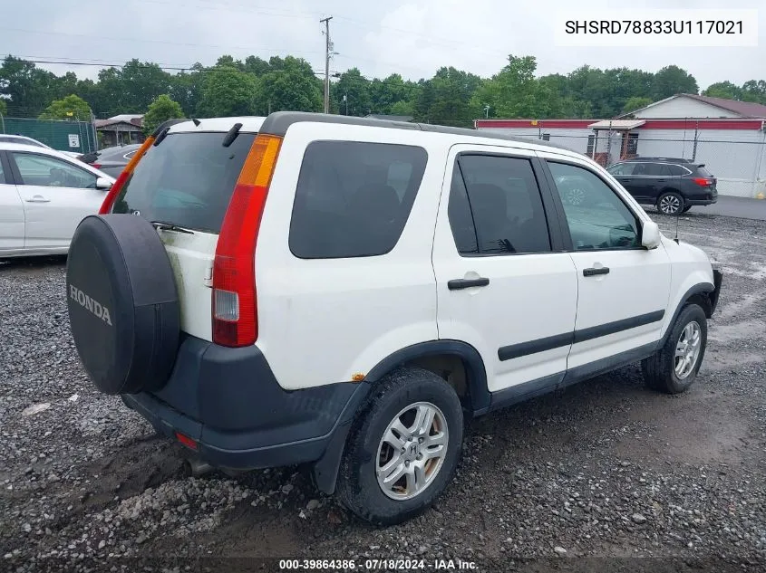 2003 Honda Cr-V Ex VIN: SHSRD78833U117021 Lot: 39864386