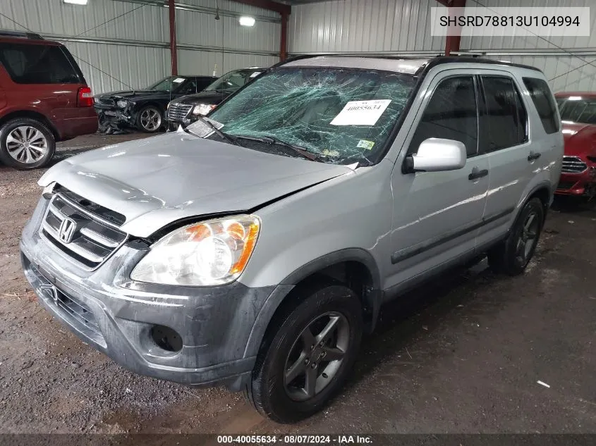 2003 Honda Cr-V Ex VIN: SHSRD78813U104994 Lot: 40055634