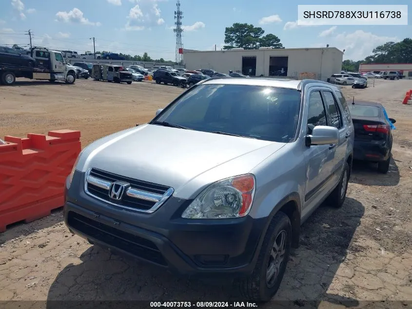 2003 Honda Cr-V Ex VIN: SHSRD788X3U116738 Lot: 40073753