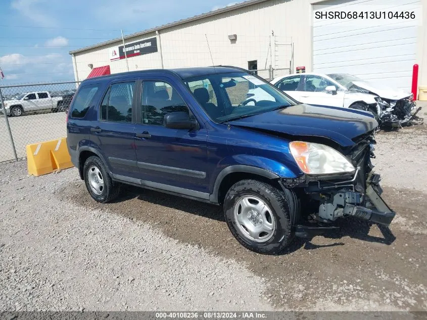 2003 Honda Cr-V Lx VIN: SHSRD68413U104436 Lot: 40108236