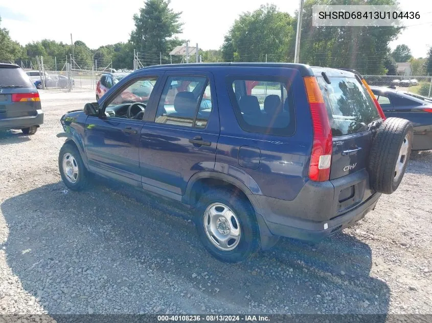 2003 Honda Cr-V Lx VIN: SHSRD68413U104436 Lot: 40108236