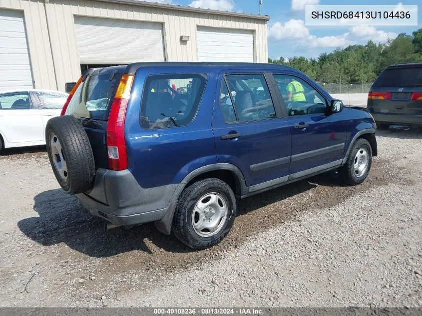 2003 Honda Cr-V Lx VIN: SHSRD68413U104436 Lot: 40108236