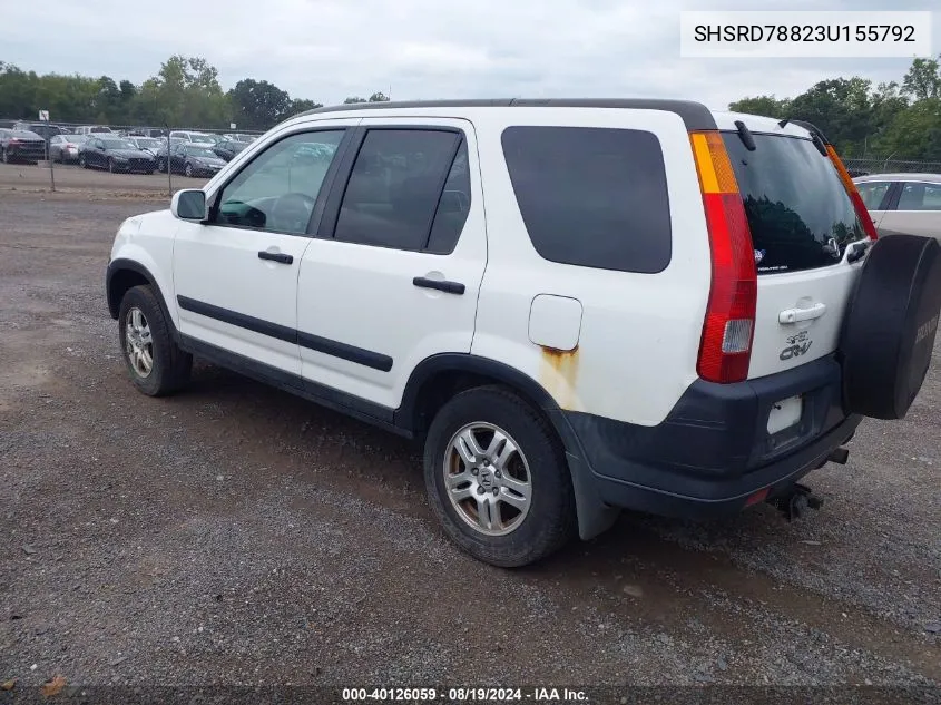 2003 Honda Cr-V Ex VIN: SHSRD78823U155792 Lot: 40126059