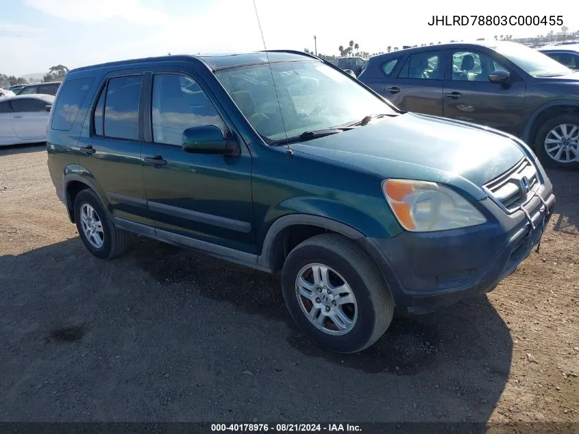 2003 Honda Cr-V Ex VIN: JHLRD78803C000455 Lot: 40178976