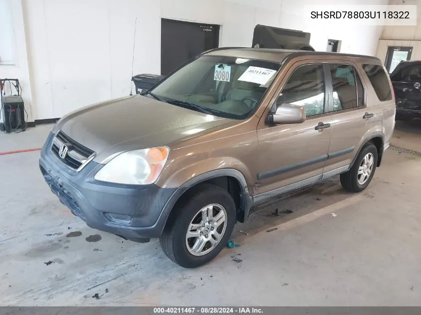 2003 Honda Cr-V Ex VIN: SHSRD78803U118322 Lot: 40211467