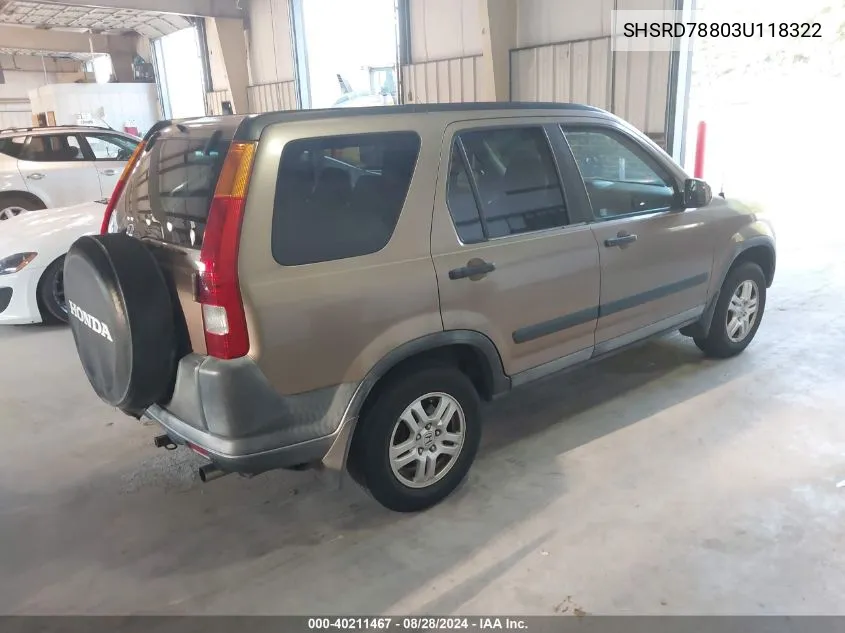 2003 Honda Cr-V Ex VIN: SHSRD78803U118322 Lot: 40211467