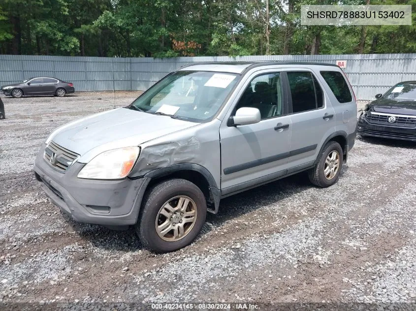 2003 Honda Cr-V Ex VIN: SHSRD78883U153402 Lot: 40234145