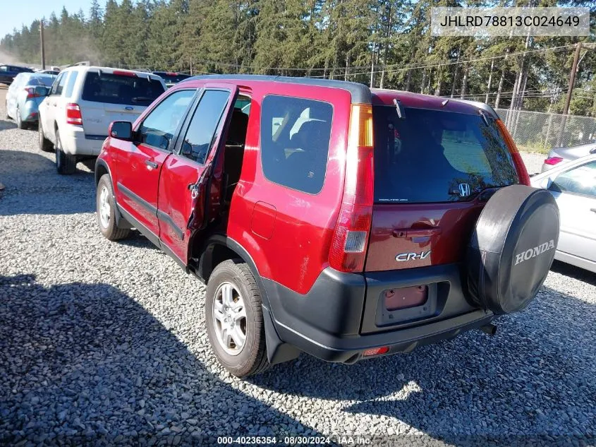 2003 Honda Cr-V Ex VIN: JHLRD78813C024649 Lot: 40236354