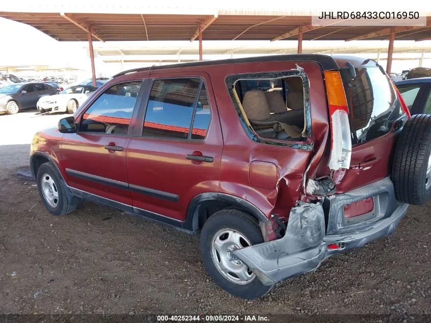 2003 Honda Cr-V Lx VIN: JHLRD68433C016950 Lot: 40252344