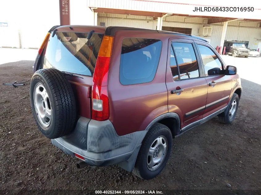 2003 Honda Cr-V Lx VIN: JHLRD68433C016950 Lot: 40252344