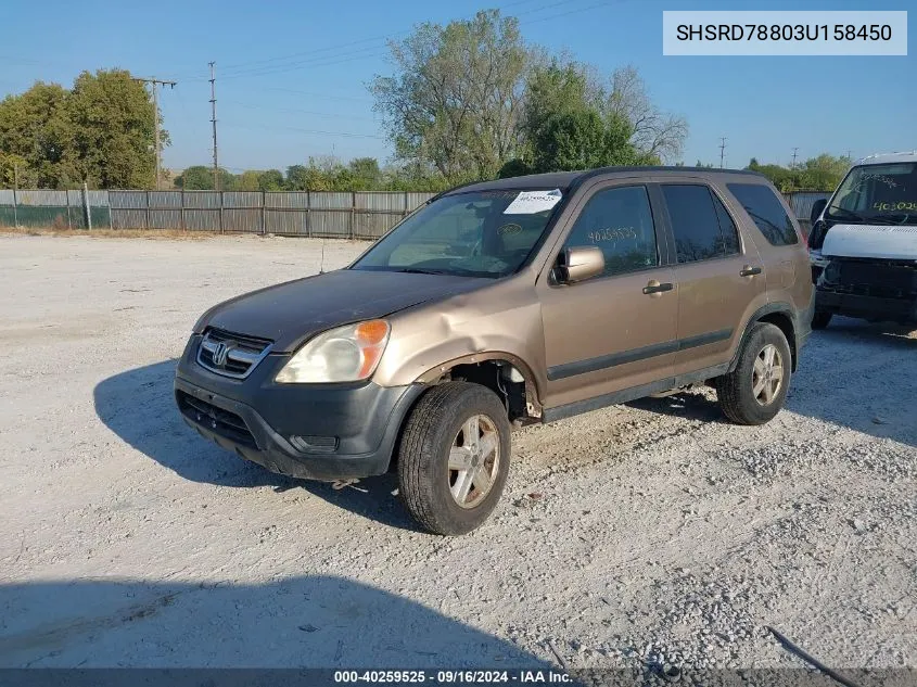 2003 Honda Cr-V Ex VIN: SHSRD78803U158450 Lot: 40259525