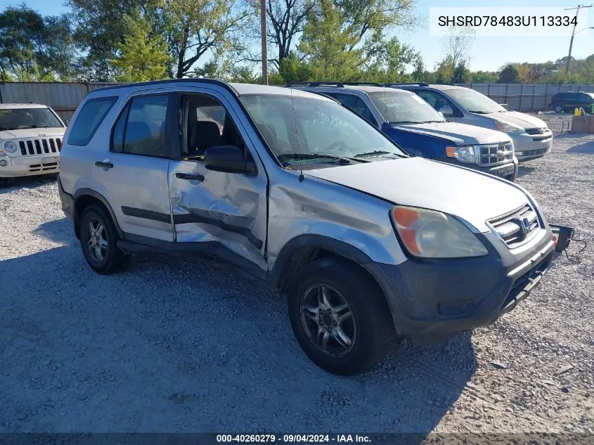 2003 Honda Cr-V Lx VIN: SHSRD78483U113334 Lot: 40260279