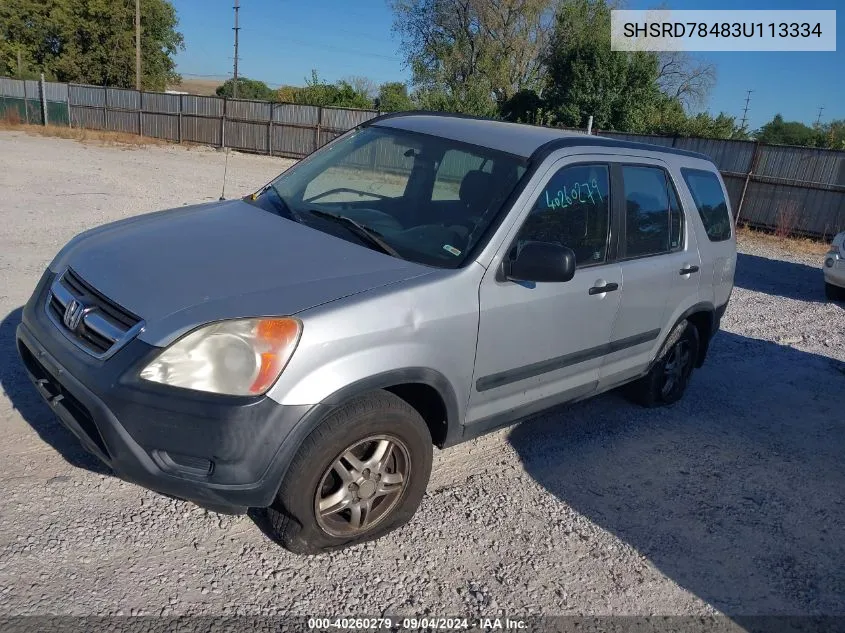 2003 Honda Cr-V Lx VIN: SHSRD78483U113334 Lot: 40260279