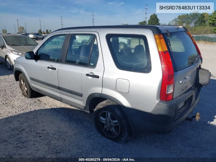 2003 Honda Cr-V Lx VIN: SHSRD78483U113334 Lot: 40260279