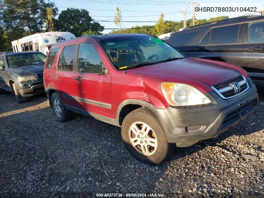 2003 Honda Cr-V Ex VIN: SHSRD78803U104422 Lot: 40273736