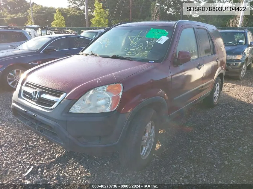 2003 Honda Cr-V Ex VIN: SHSRD78803U104422 Lot: 40273736