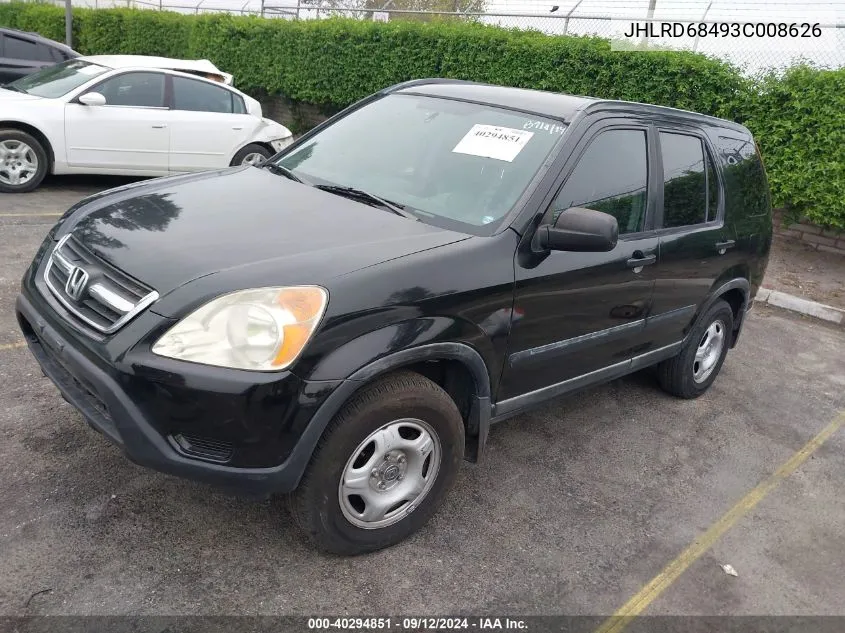 2003 Honda Cr-V Lx VIN: JHLRD68493C008626 Lot: 40294851