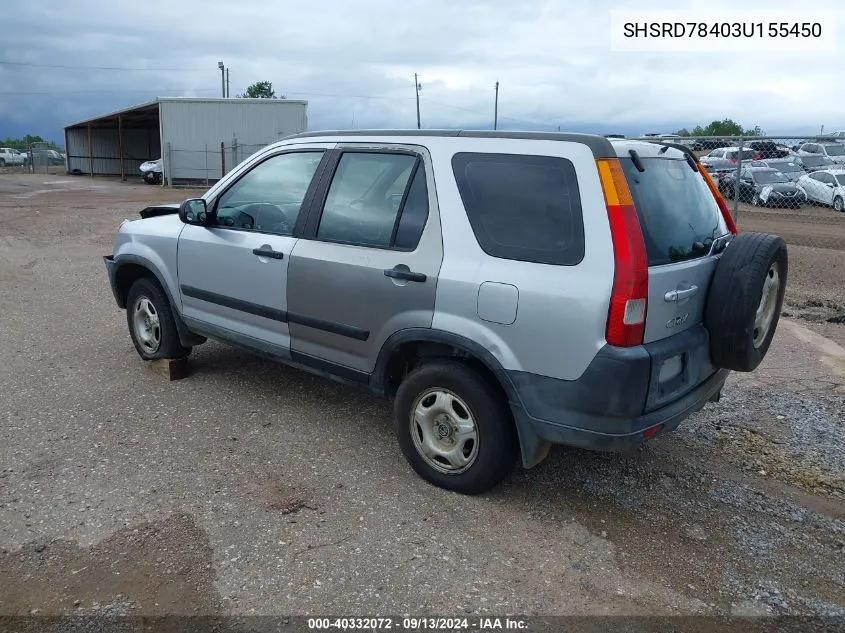 2003 Honda Cr-V Lx VIN: SHSRD78403U155450 Lot: 40332072