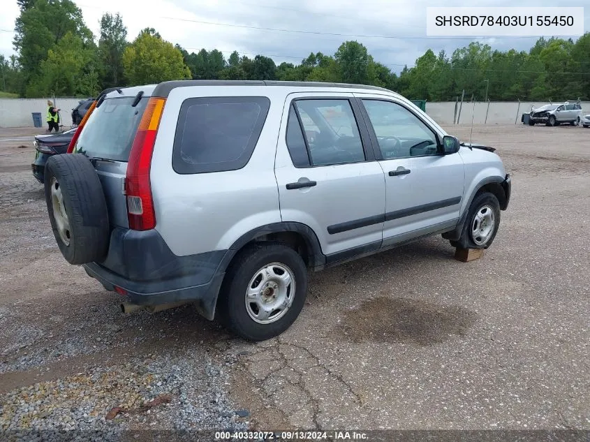 2003 Honda Cr-V Lx VIN: SHSRD78403U155450 Lot: 40332072