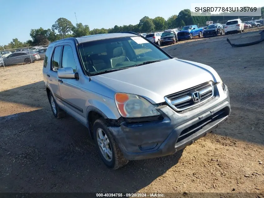 2003 Honda Cr-V Ex VIN: SHSRD77843U135769 Lot: 40394755