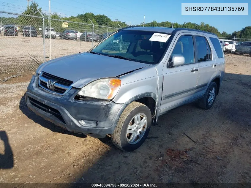 2003 Honda Cr-V Ex VIN: SHSRD77843U135769 Lot: 40394755