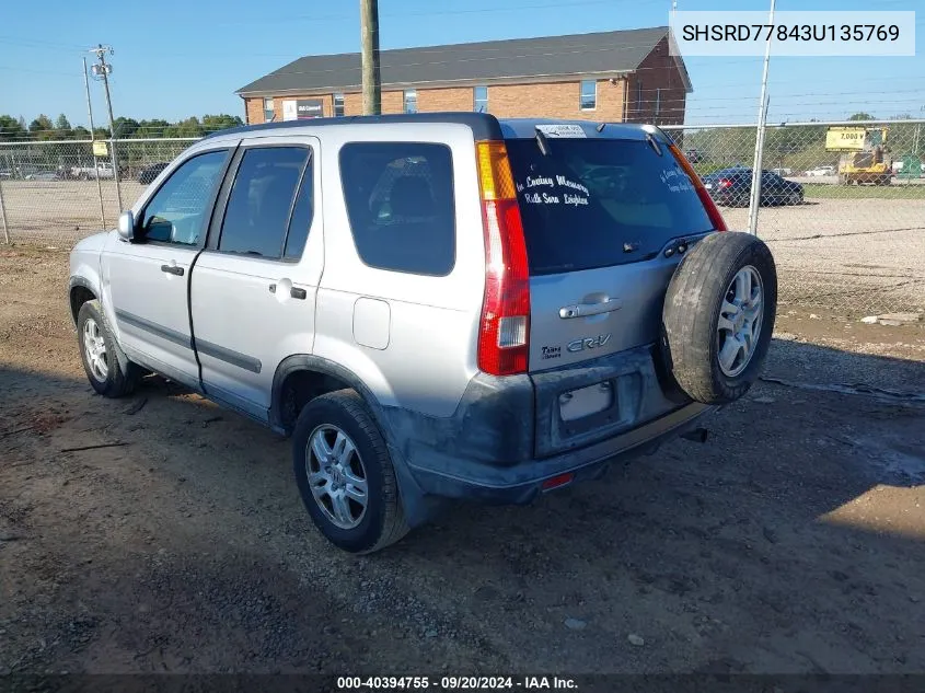 2003 Honda Cr-V Ex VIN: SHSRD77843U135769 Lot: 40394755