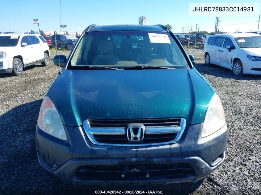 2003 Honda Cr-V Ex VIN: JHLRD78833C014981 Lot: 40428942