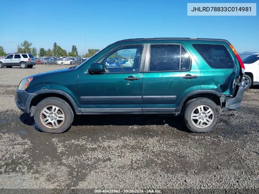 2003 Honda Cr-V Ex VIN: JHLRD78833C014981 Lot: 40428942